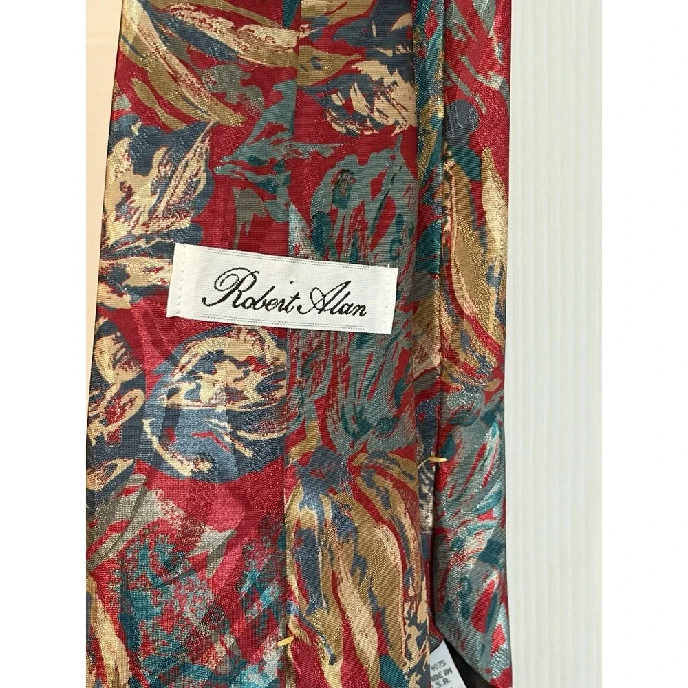 Multicolored Neck Tie, Red Turquoise Gold, Men's Designer Neck Tie Robert Alan